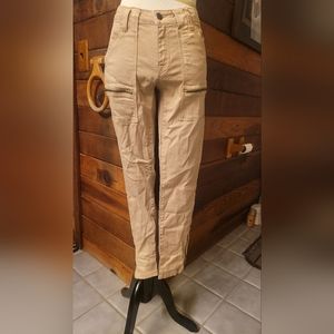 Khaki zip detailing skinny twill pants